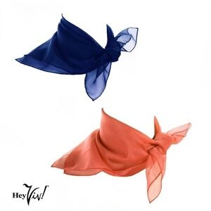 50s Style Sheer Chiffon Square Scarves Set w 1 Blue and 1 Coral Scarf - Hey Viv